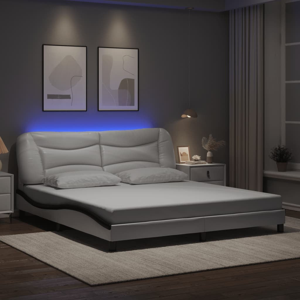 Bed Frame with LED without Mattress White and Black 180x200 cm Super King