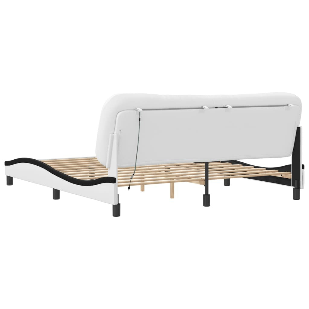 Bed Frame with LED without Mattress White and Black 180x200 cm Super King
