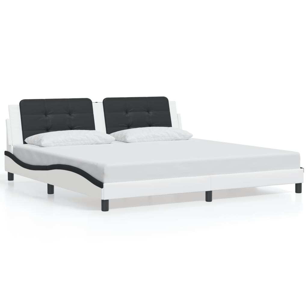 Bed Frame with LED without Mattress White and Black 200x200 cm