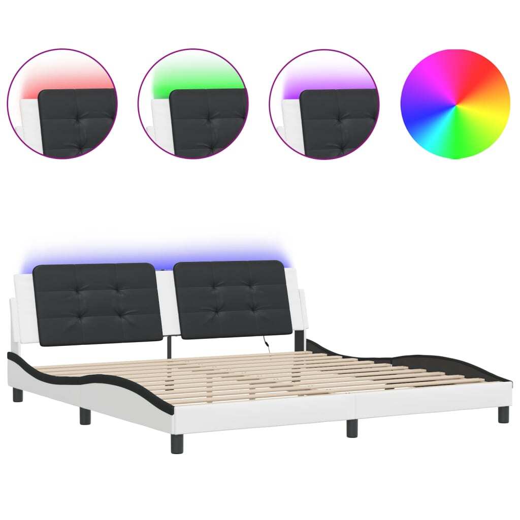 Bed Frame with LED without Mattress White and Black 200x200 cm