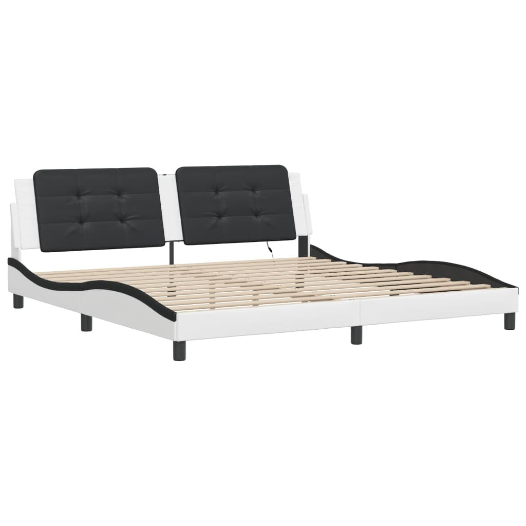 Bed Frame with LED without Mattress White and Black 200x200 cm