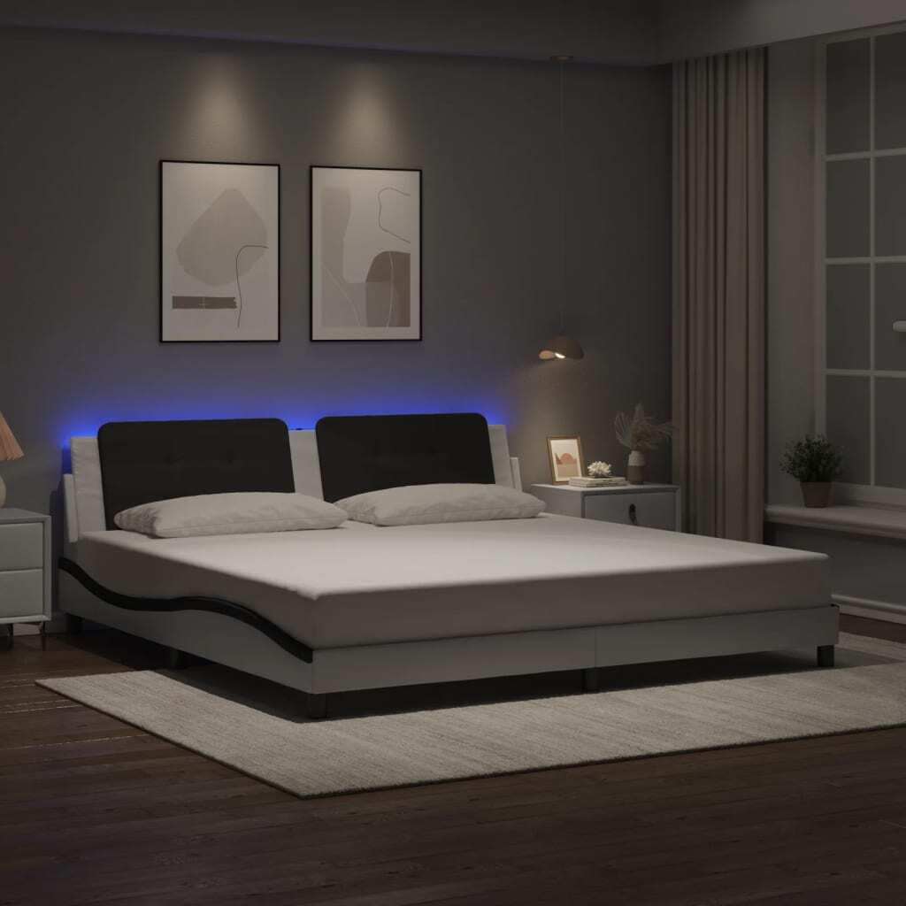 Bed Frame with LED without Mattress White and Black 200x200 cm