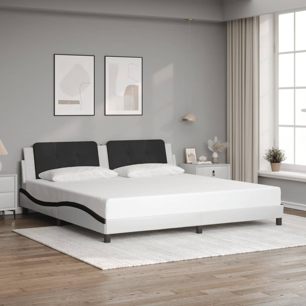 Bed Frame with LED without Mattress White and Black 200x200 cm