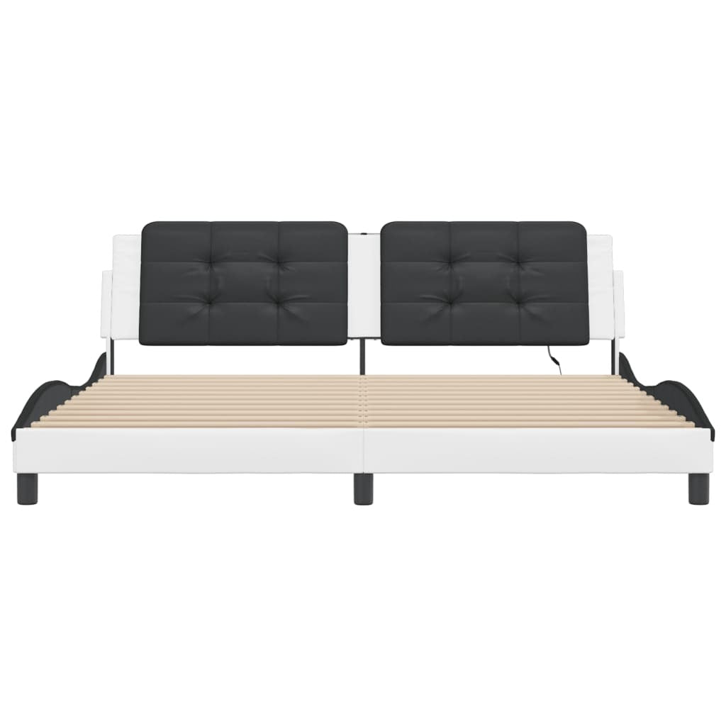 Bed Frame with LED without Mattress White and Black 200x200 cm