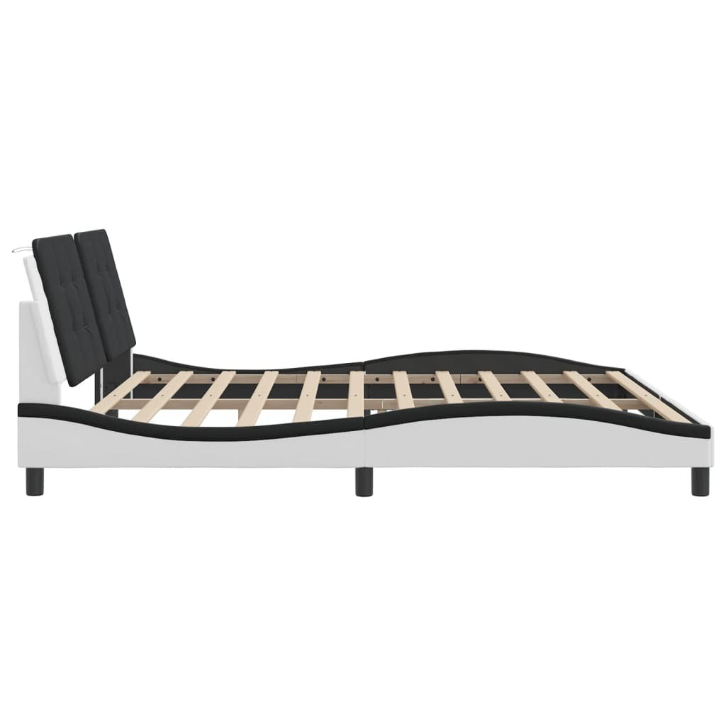 Bed Frame with LED without Mattress White and Black 200x200 cm