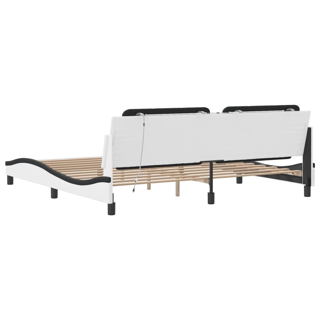 Bed Frame with LED without Mattress White and Black 200x200 cm