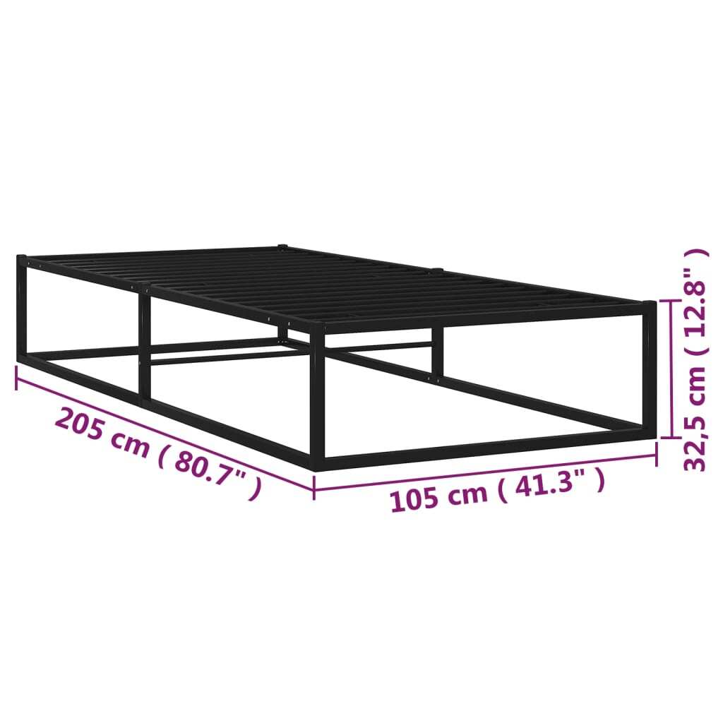 Bed Frame without Mattress Black Metal 100x200 cm
