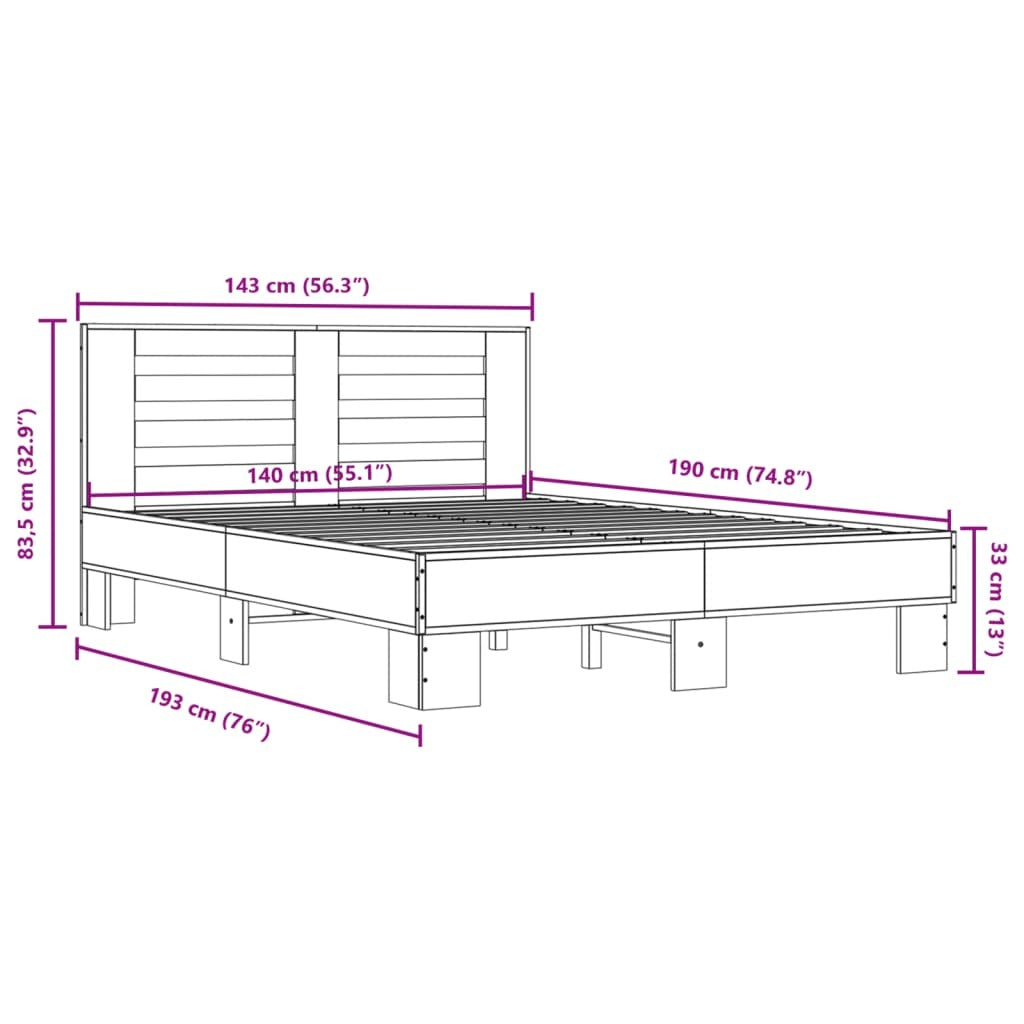 Bed Frame without Mattress Black 140x190 cm