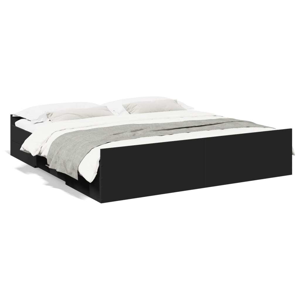 Bed Frame with Drawers without Mattress Black 180x200 cm Super King