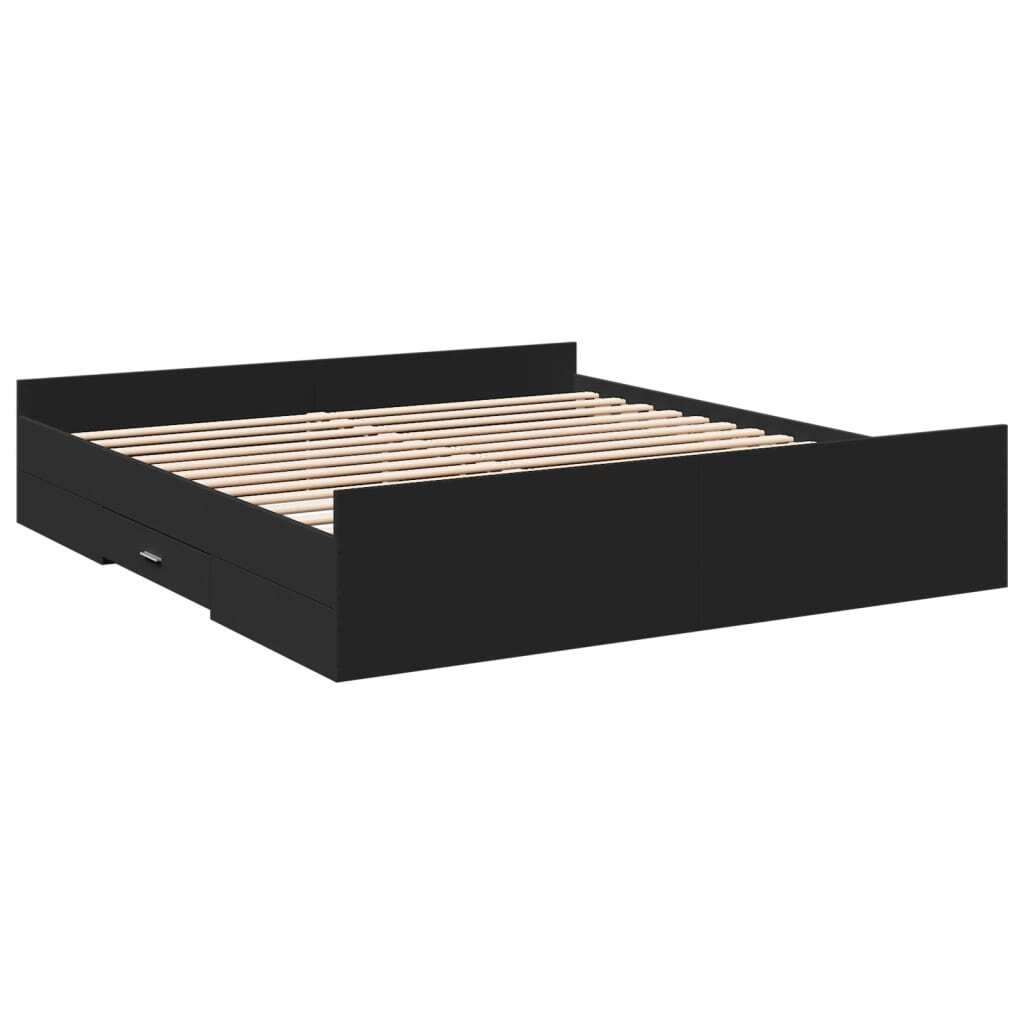 Bed Frame with Drawers without Mattress Black 180x200 cm Super King