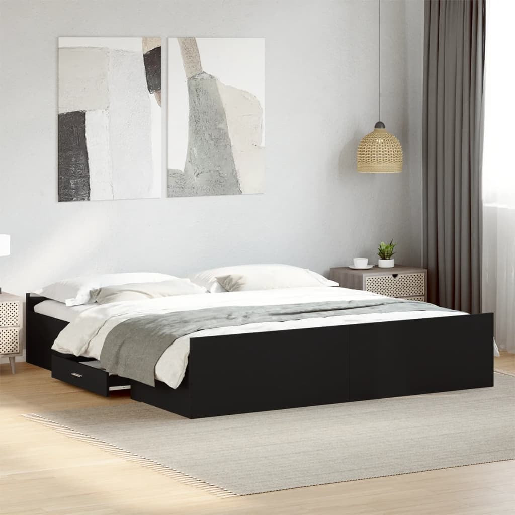 Bed Frame with Drawers without Mattress Black 180x200 cm Super King