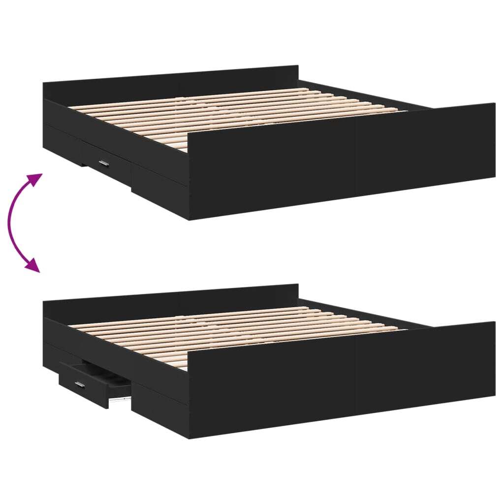 Bed Frame with Drawers without Mattress Black 180x200 cm Super King