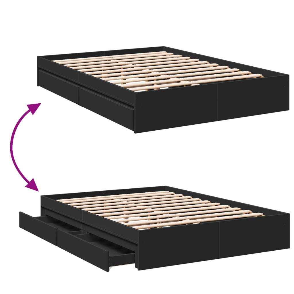 Bed Frame with Drawers without Mattress Black 120x200 cm