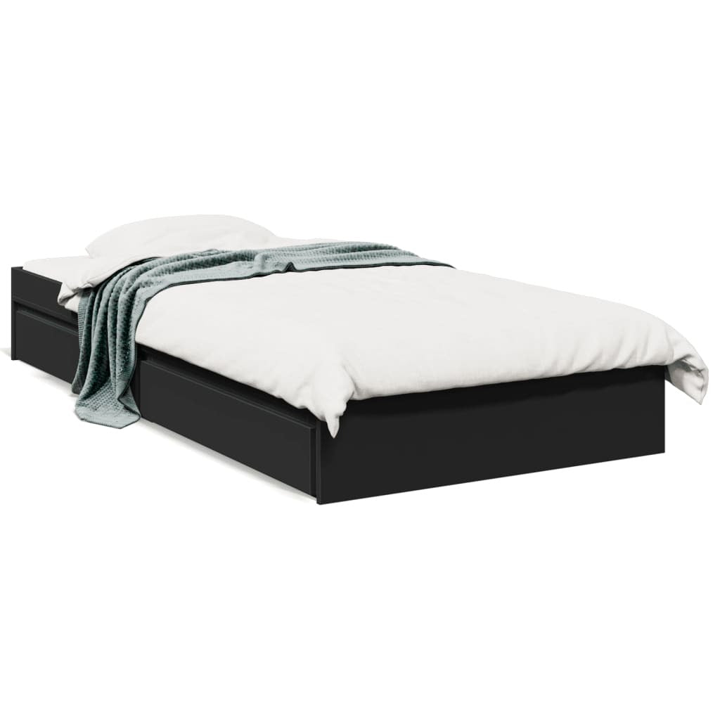 Bed Frame with Drawers without Mattress Black 90x190 cm Single