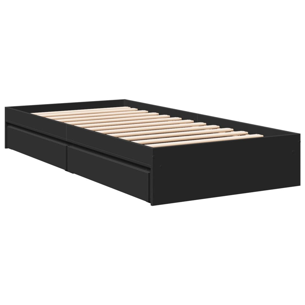 Bed Frame with Drawers without Mattress Black 90x190 cm Single
