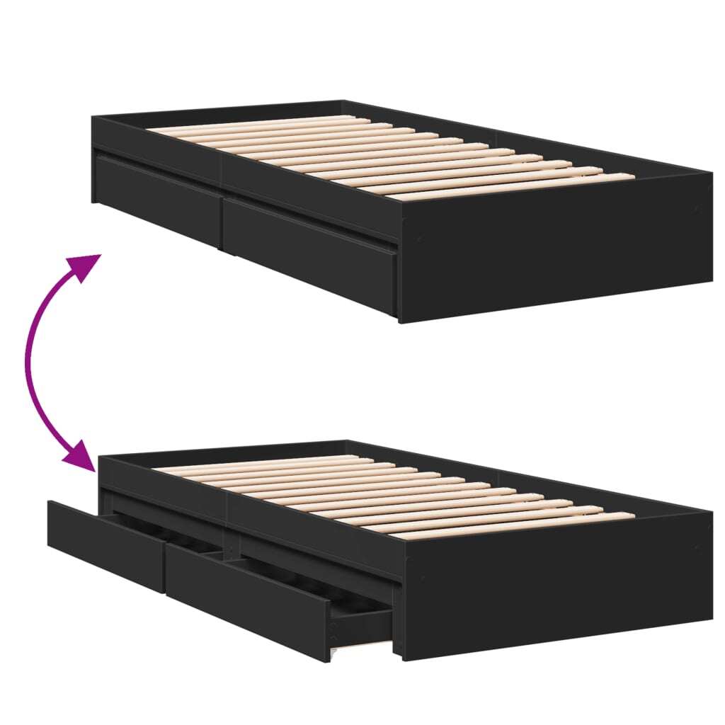 Bed Frame with Drawers without Mattress Black 90x190 cm Single