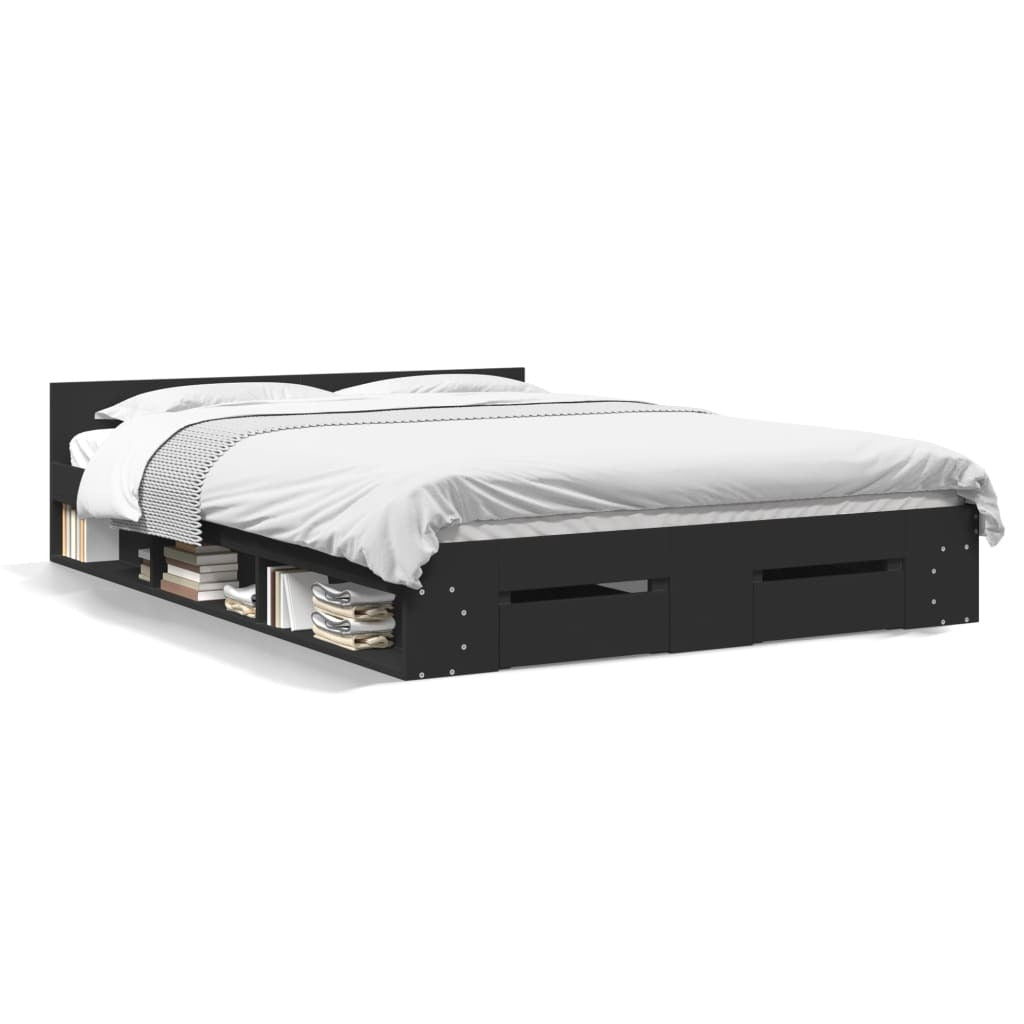 Bed Frame with Drawers without Mattress Black 140x200 cm