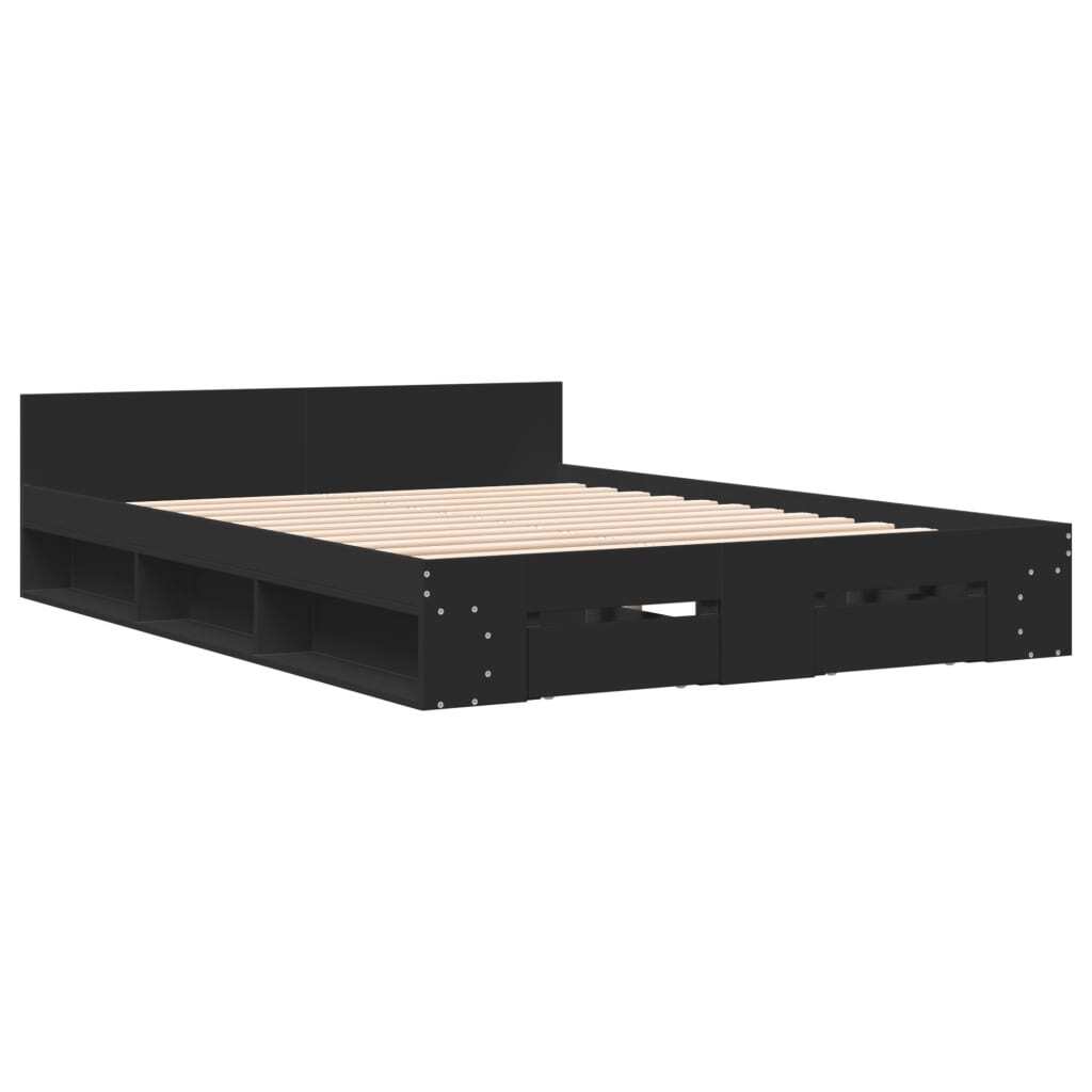Bed Frame with Drawers without Mattress Black 140x200 cm