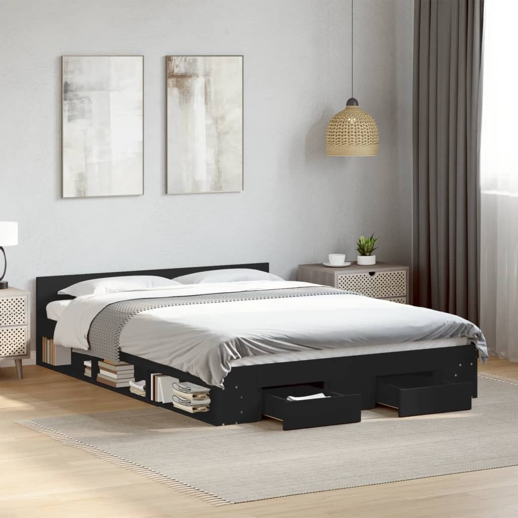 Bed Frame with Drawers without Mattress Black 140x200 cm