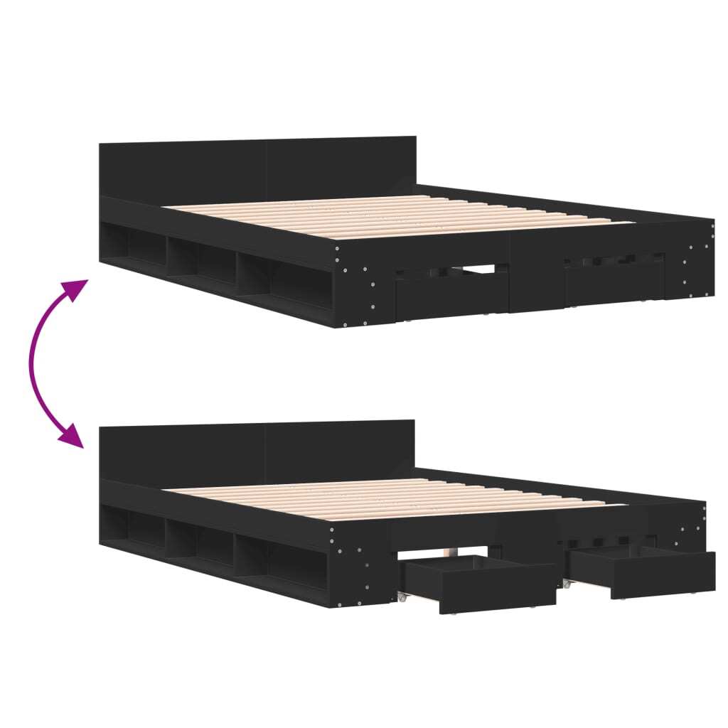 Bed Frame with Drawers without Mattress Black 140x200 cm