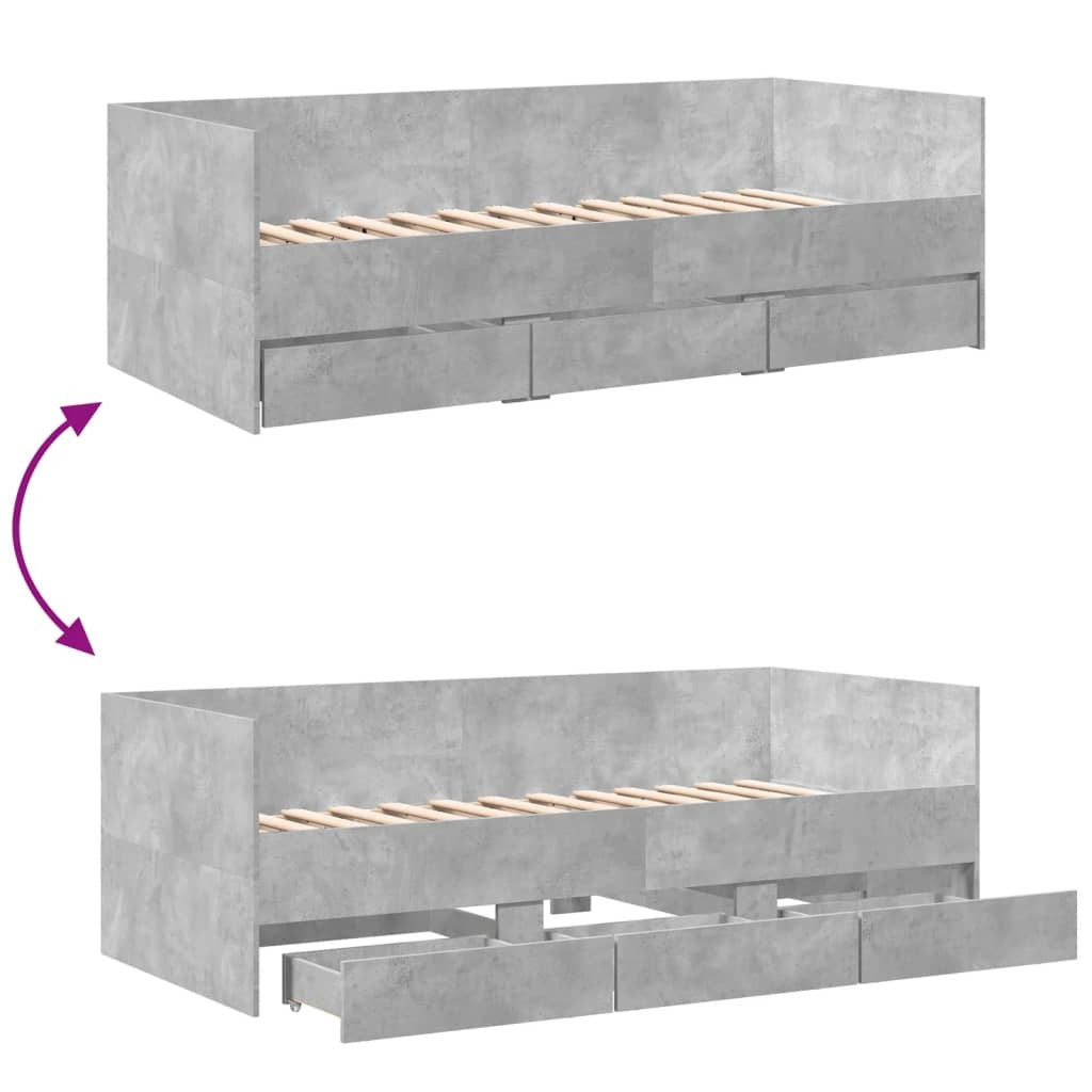 Daybed with Drawers without Mattress Concrete Grey 100x200 cm