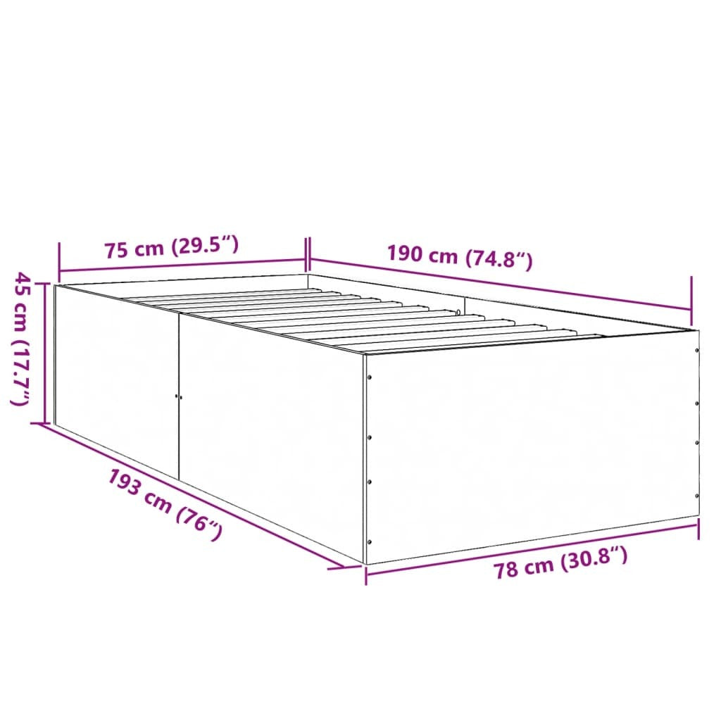 Bed Frame without Mattress Black 75x190 cm Small Single