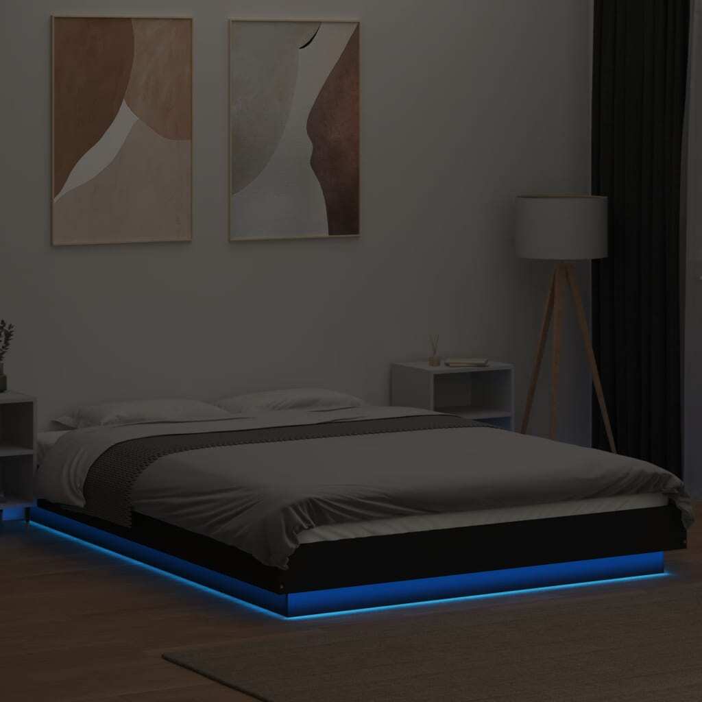 Bed Frame with LED Lights without Mattress Black 120x190cm