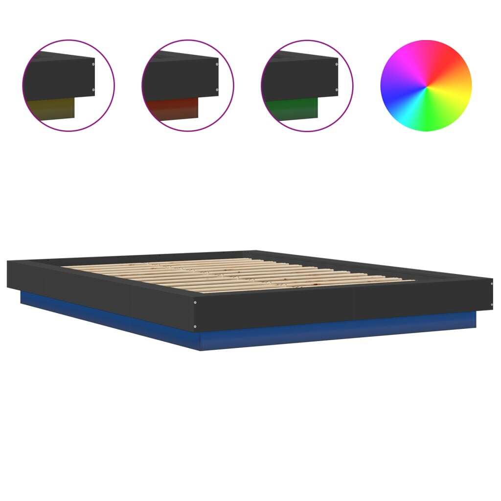 Bed Frame with LED Lights without Mattress Black 120x190cm