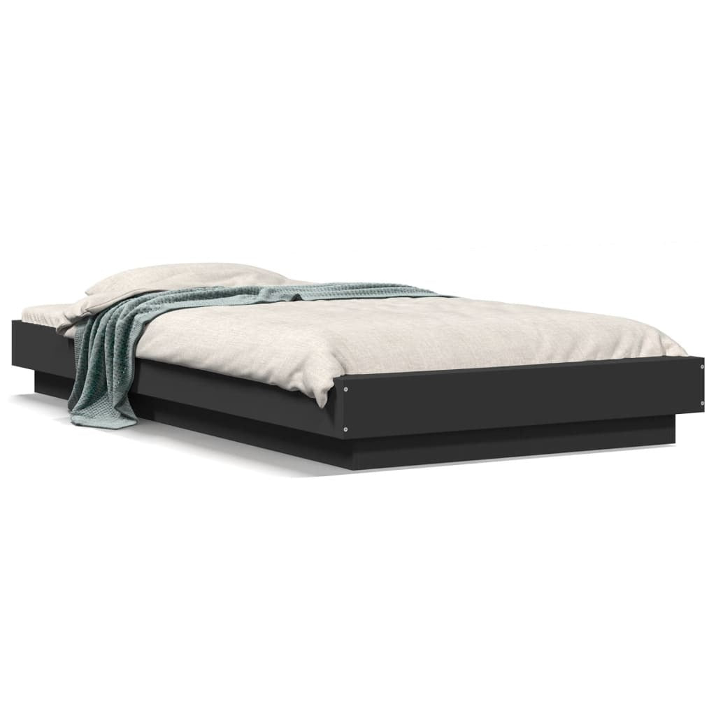Bed Frame with LED Lights without Mattress Black 90x190cm