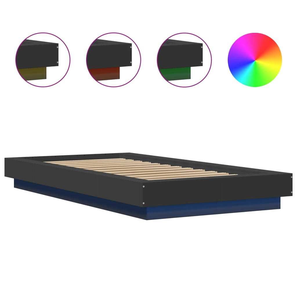 Bed Frame with LED Lights without Mattress Black 90x190cm