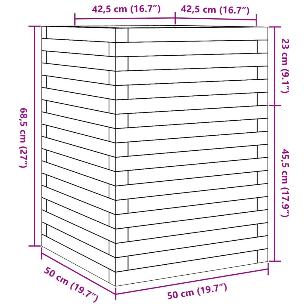 Garden Planter Wax Brown 50x50x68.5 cm Solid Wood Pine