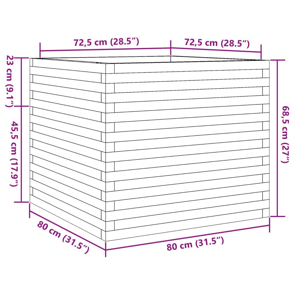 Garden Planter Wax Brown 80x80x68.5 cm Solid Wood Pine