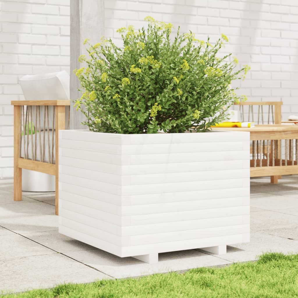 Garden Planter White 60x60x49.5 cm Solid Wood Pine