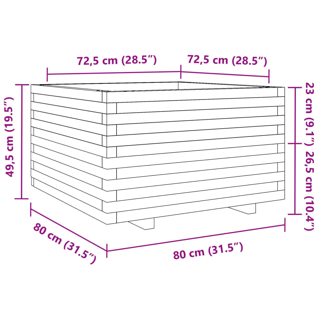 Garden Planter 80x80x49.5 cm Solid Wood Pine