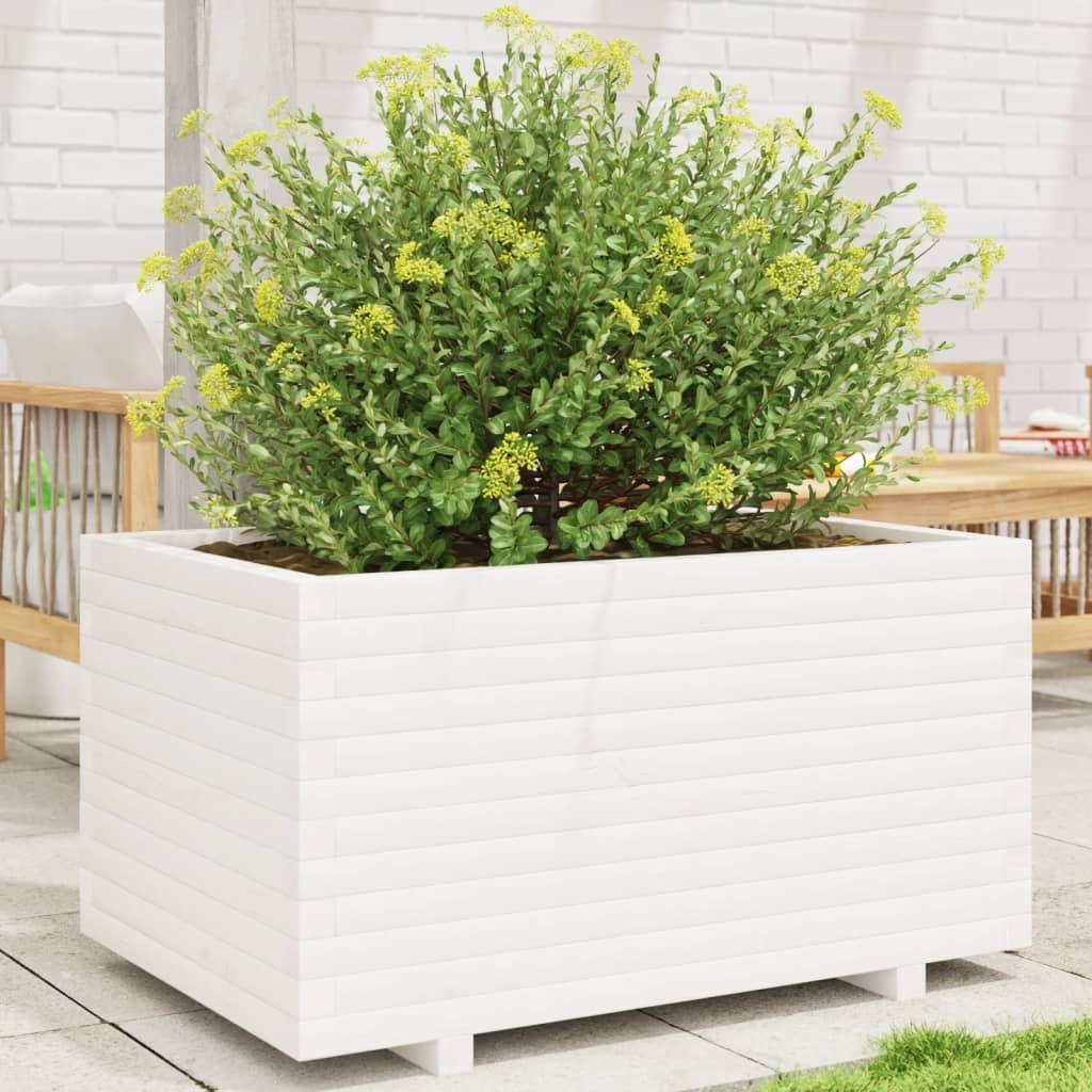 Garden Planter White 90x60x49.5 cm Solid Wood Pine