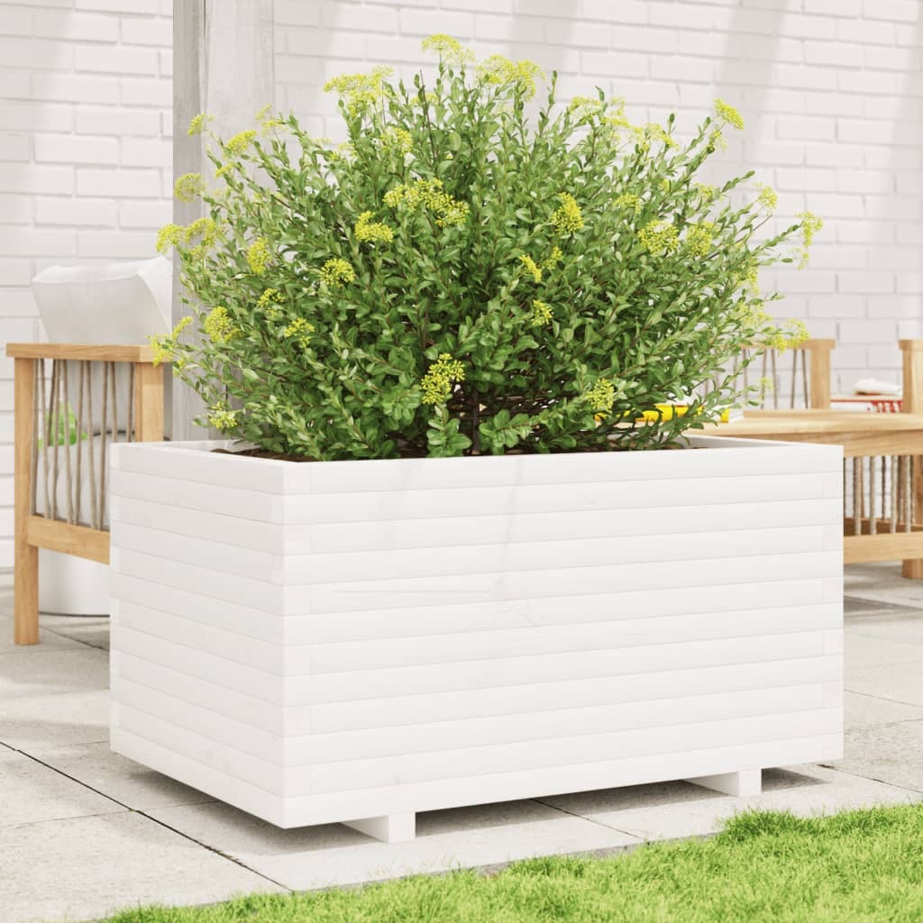 Garden Planter White 90x60x49.5 cm Solid Wood Pine
