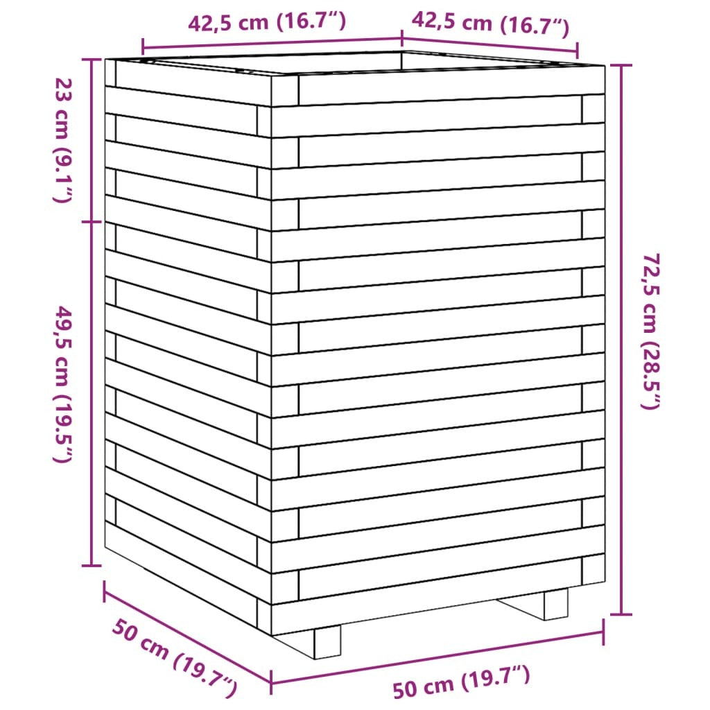 Garden Planter White 50x50x72.5 cm Solid Wood Pine