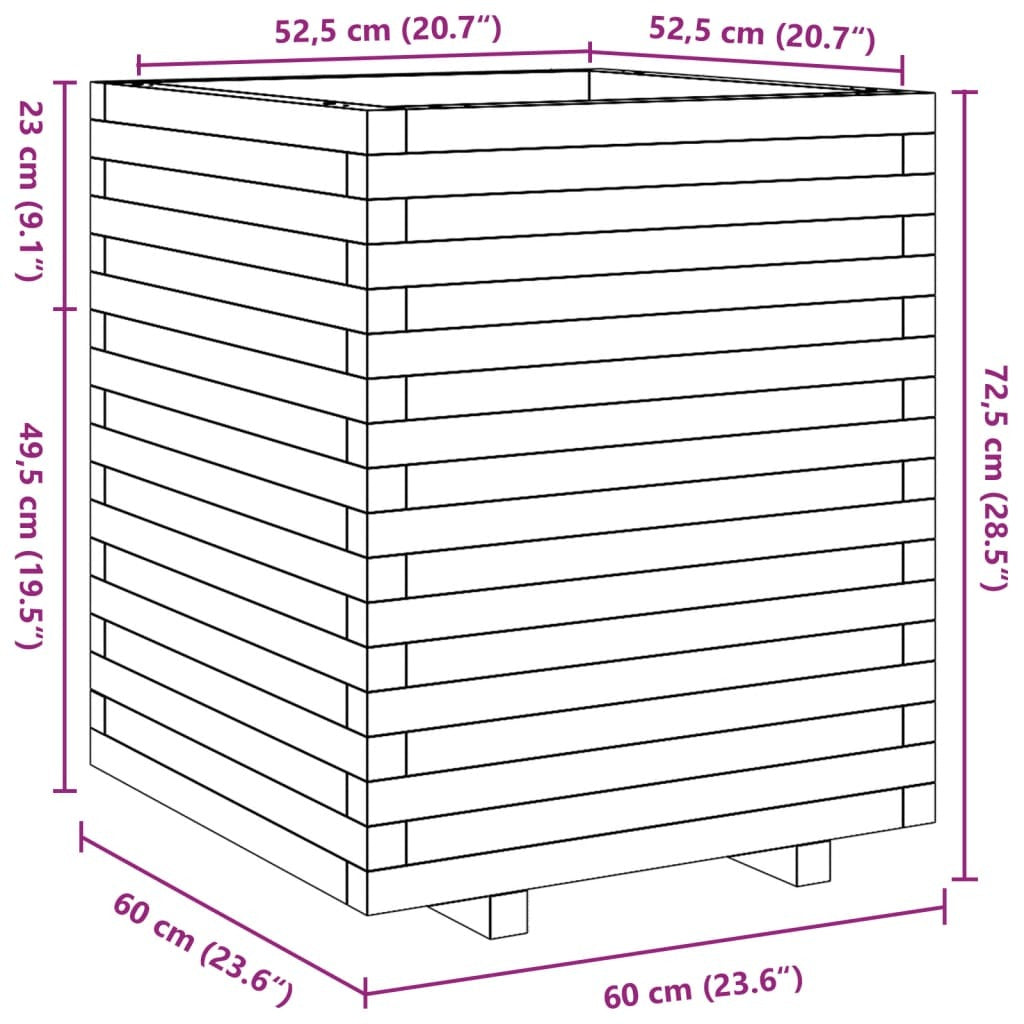 Garden Planter Wax Brown 60x60x72.5 cm Solid Wood Pine