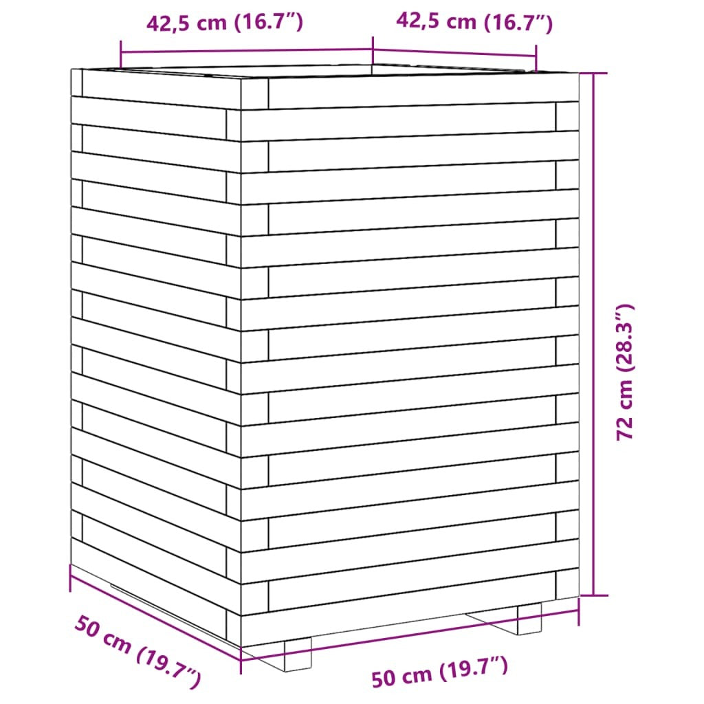 Garden Planter Wax Brown 50x50x72 cm Solid Wood Pine