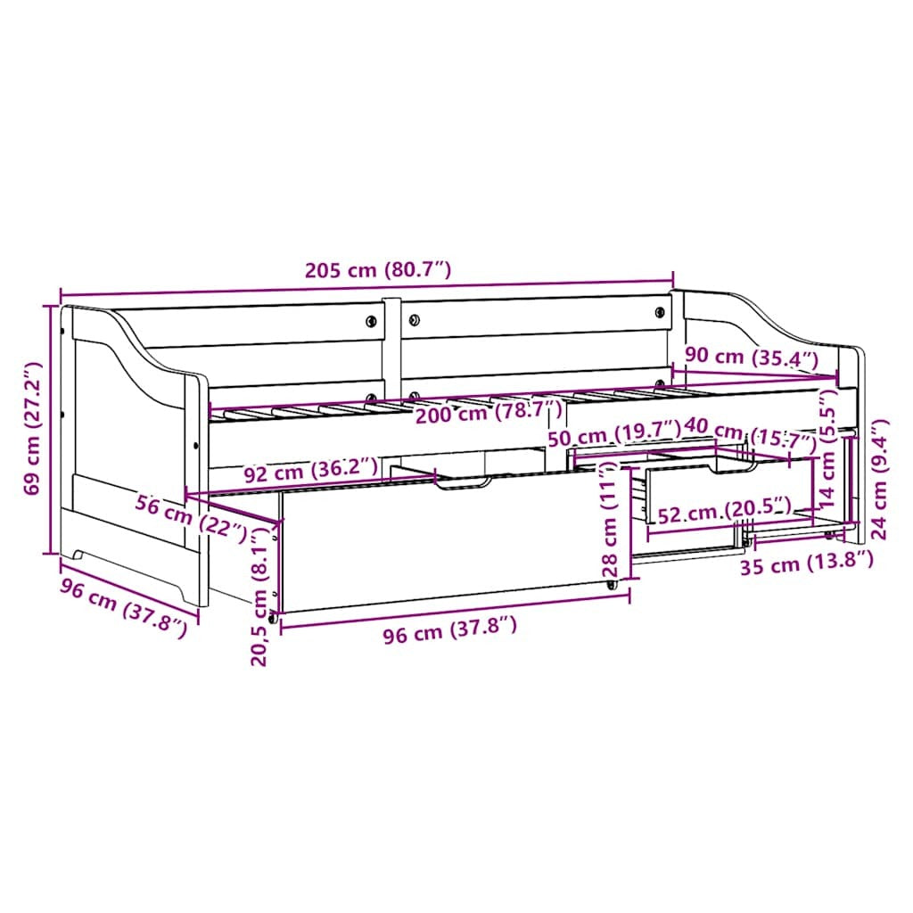 Day Bed with 3 Drawers without Mattress IRUN Black 90x200 cm
