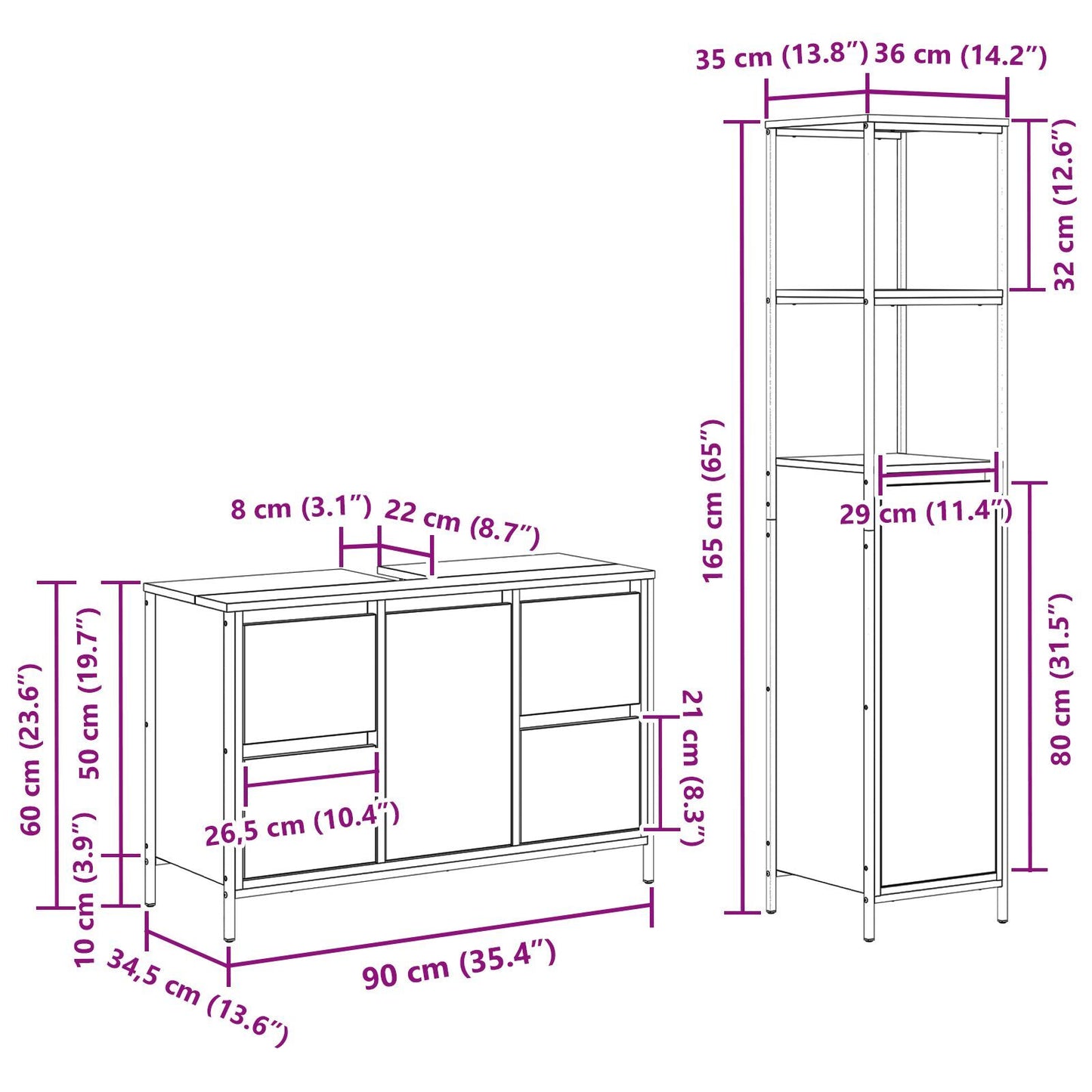 Bathroom Furniture Set 2 pcs Black oak 36 x 35 x 165 cm