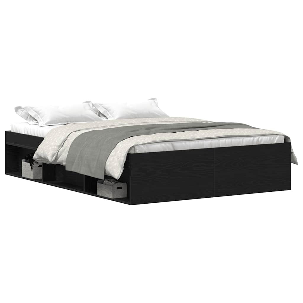 Bed Frame without Mattress Black Oak 140x190 cm Engineered Wood