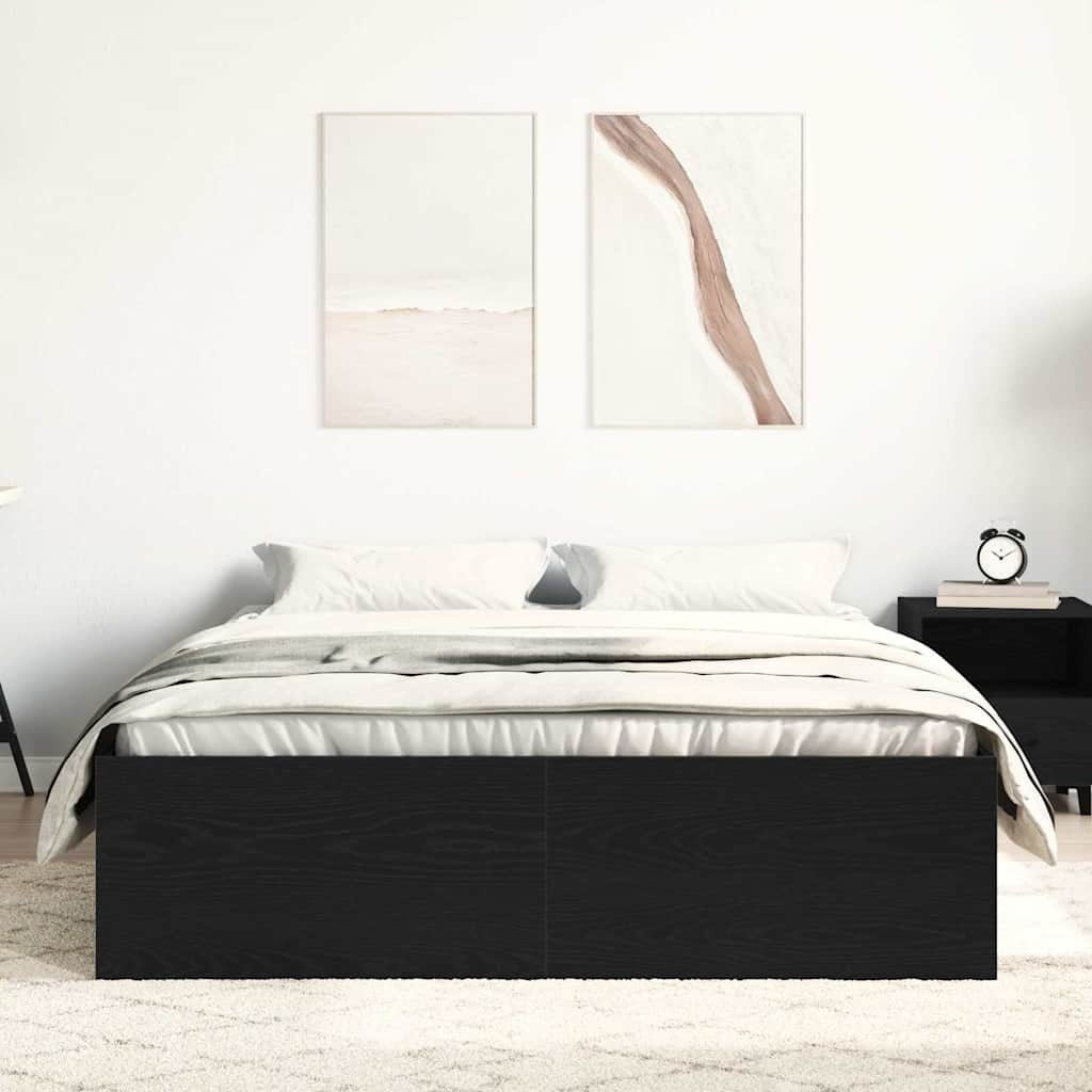 Bed Frame without Mattress Black Oak 140x190 cm Engineered Wood