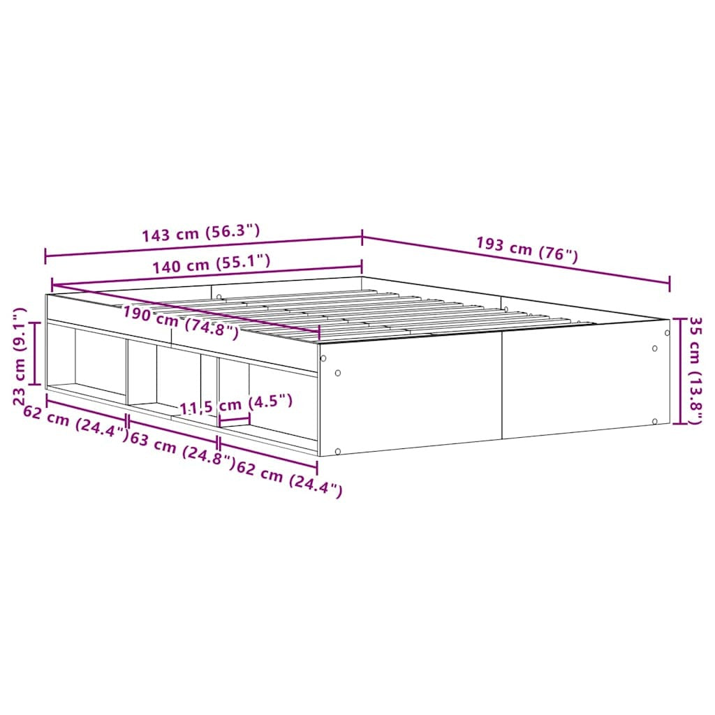 Bed Frame without Mattress Black Oak 140x190 cm Engineered Wood