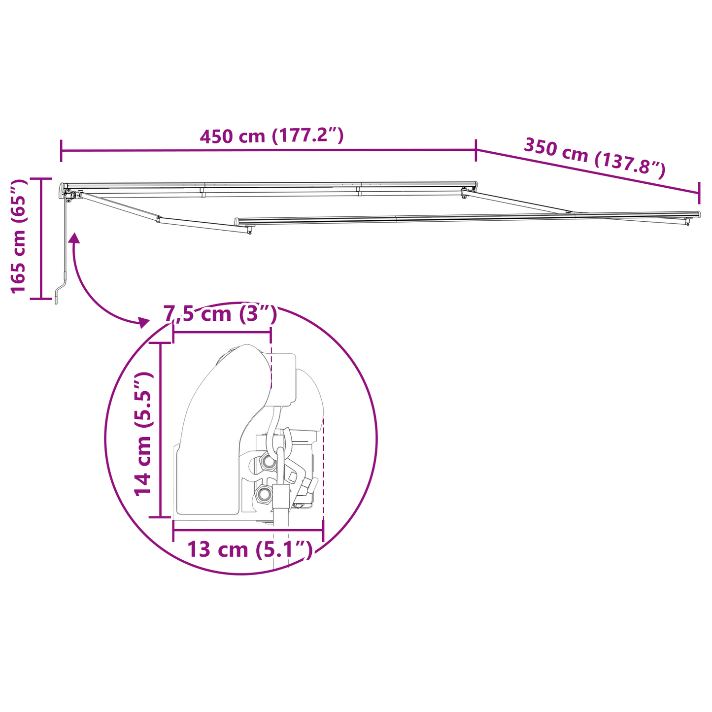 Retractable Awning Manual Red and white 450 x 350 cm Fabric