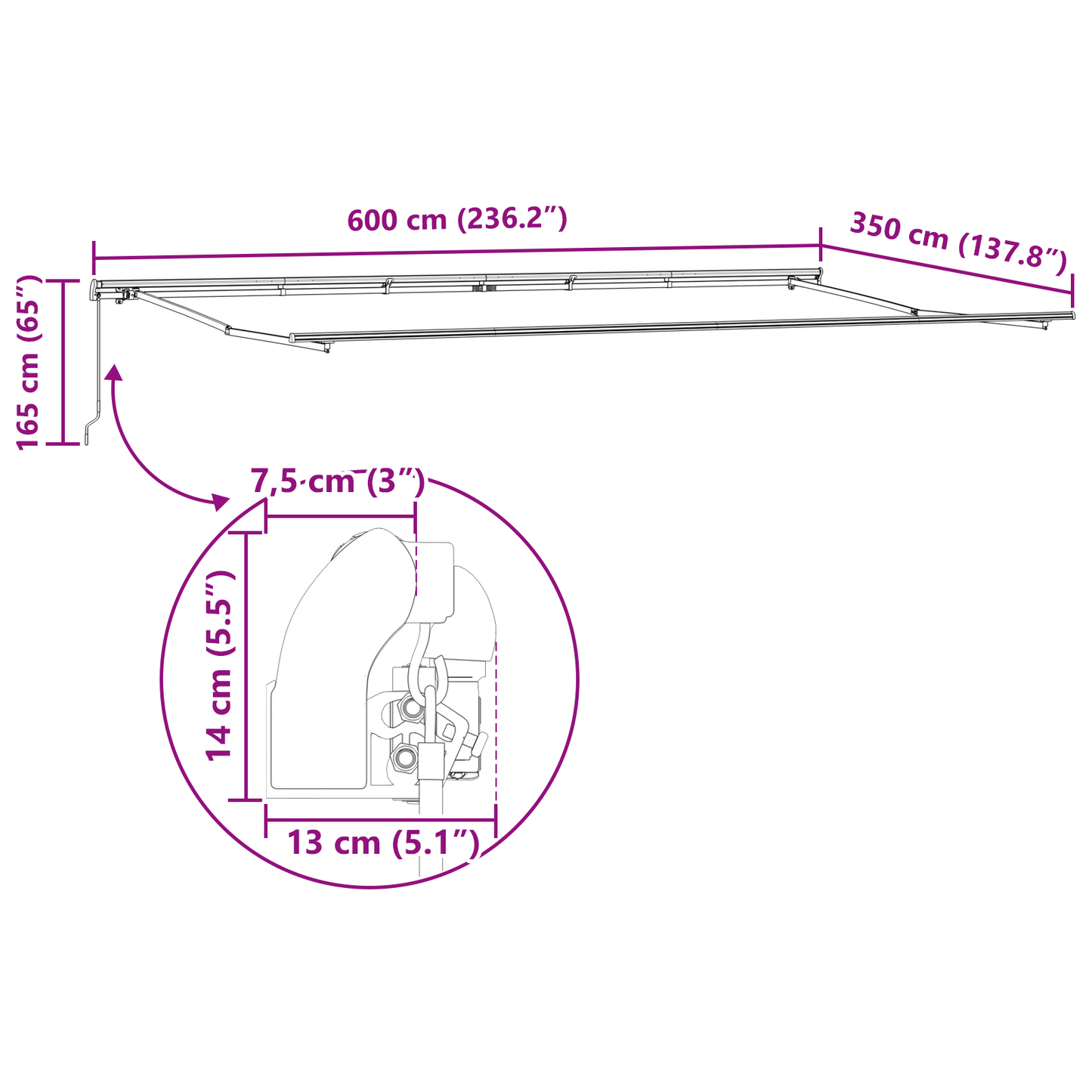 Retractable Awning Manual Multicolour 600 x 350 cm Fabric