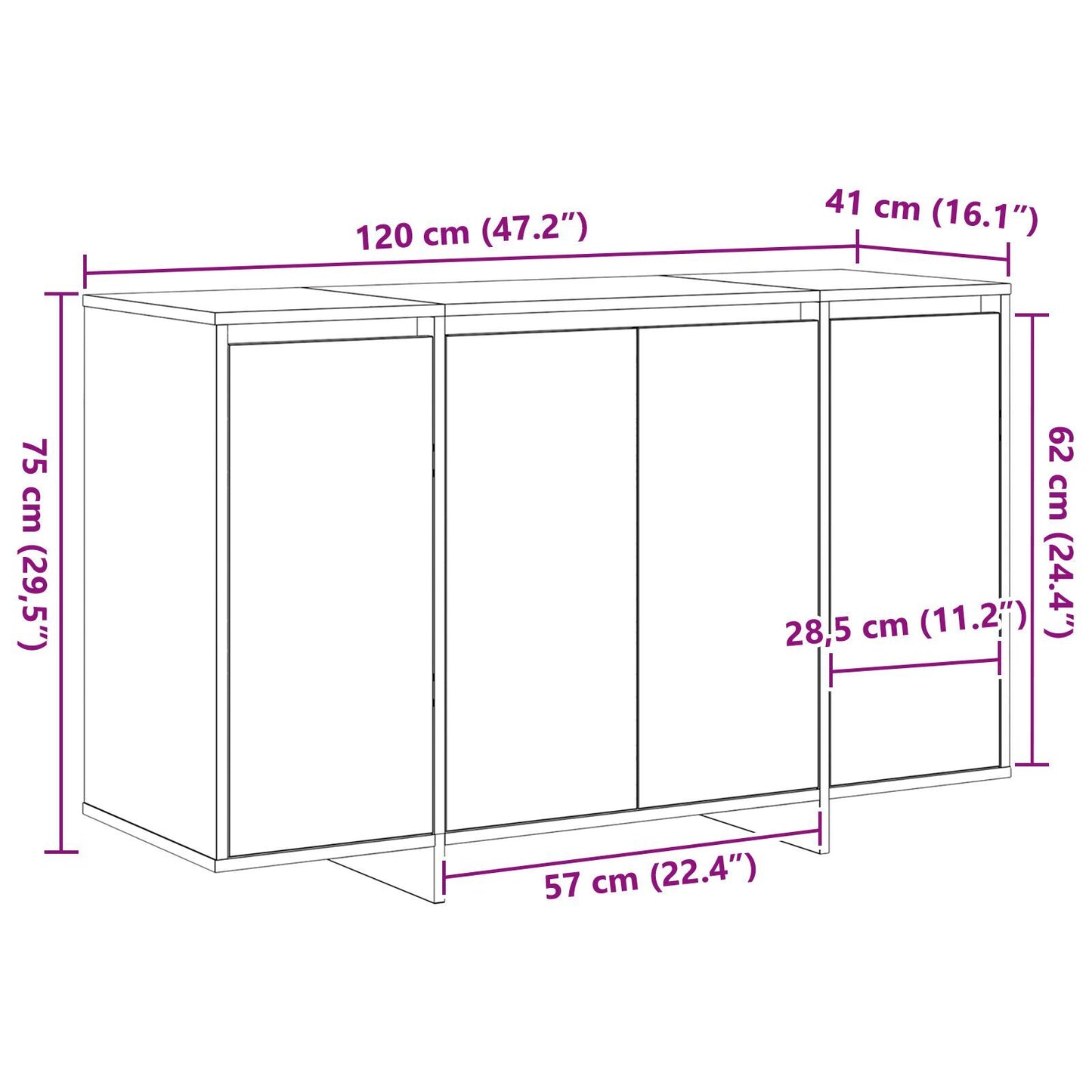 Sideboard Black 120 x 41 x 75 cm Engineered wood