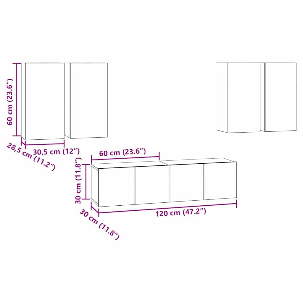 TV Cabinet Set Wall-mounted 6 pcs Black Oak Engineered Wood
