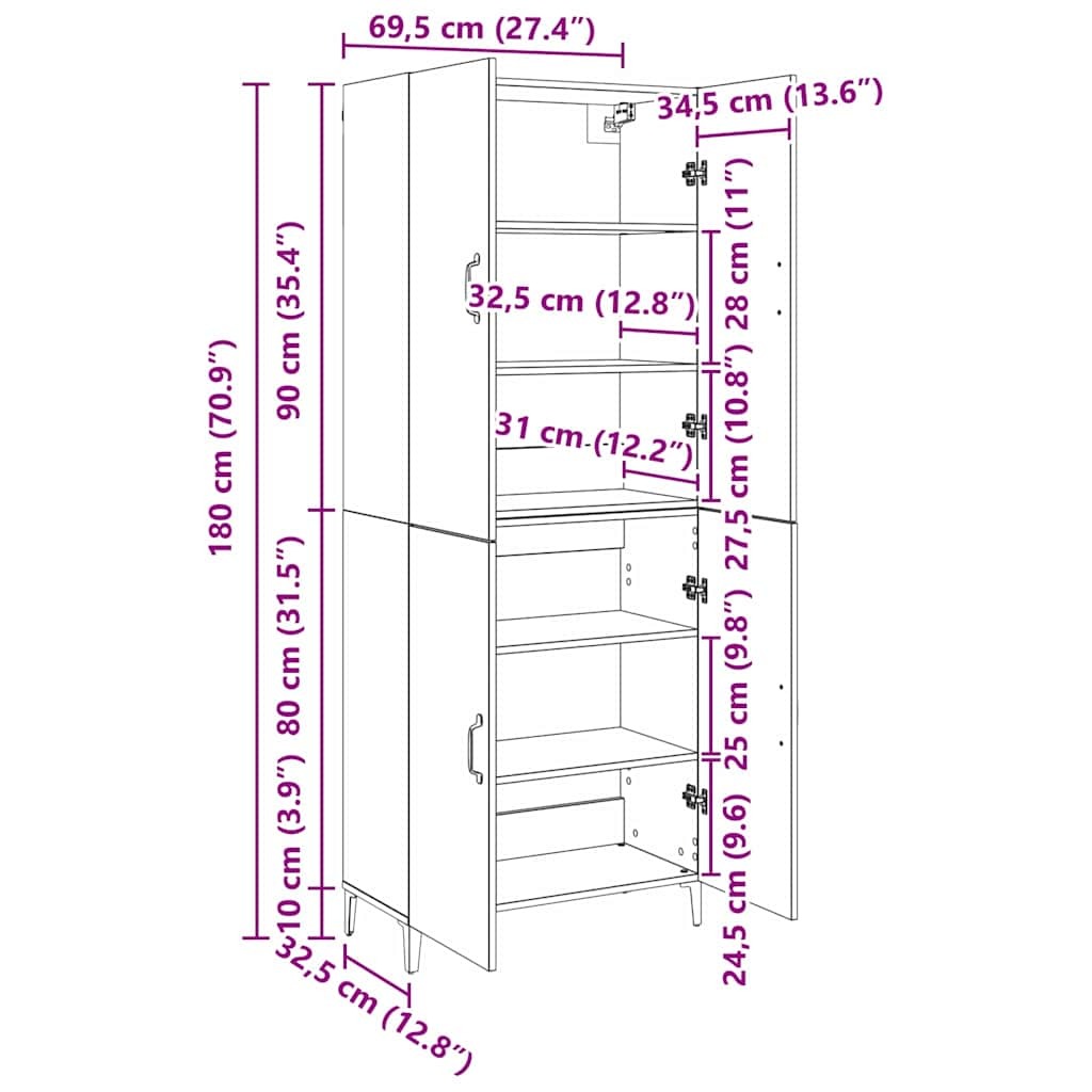Highboard 2 pcs Old wood Engineered Wood
