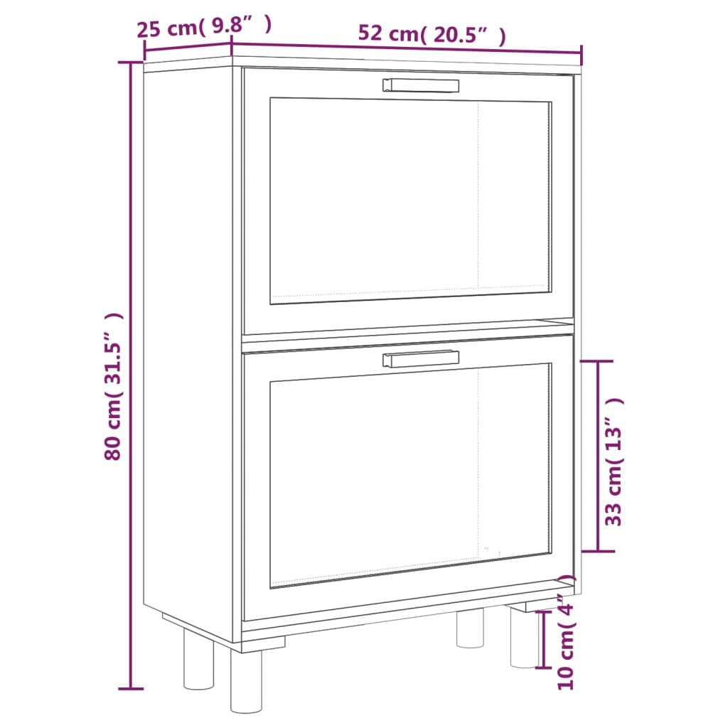 Shoe Cabinet Black 52x25x80 cm Engineered Wood&Natural Rattan